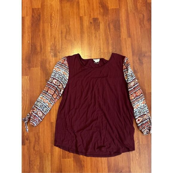 Dept222 Burgundy top with Aztec sleeves. Size Large - Picture 2 of 10